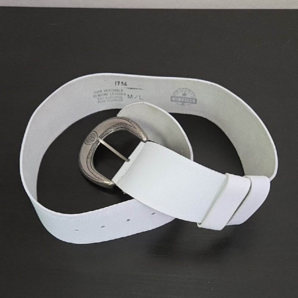 Nordstrom Original AU Coton White Leather Belt with Silver Buckle 39"/36"